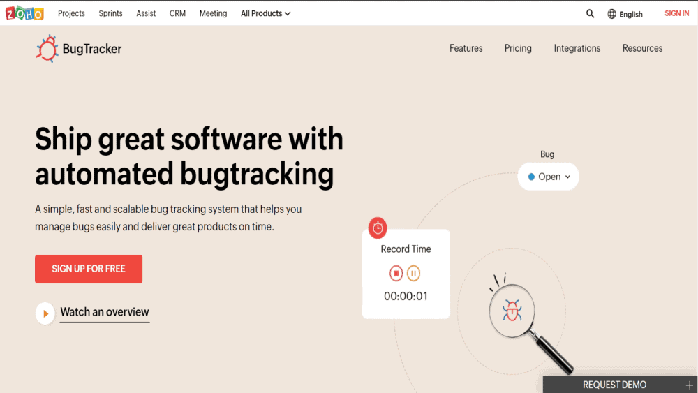 Zoho Bug Tracker screenshot